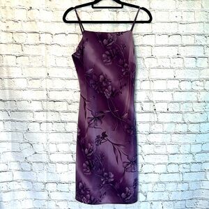 ⭐️ DBY vtg 80s purple floral strap spaghetti strap slip midi dress women jr 11